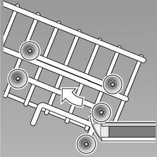 Detersivo Detersivo Cesto superiore con coppie di rotelle superiori ed inferiori 1. Estraete il cesto superiore 1*. 2.