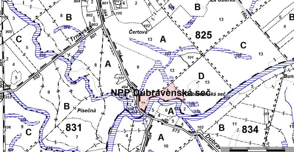 NPP Dúbravenská seč 1,4 ha Část lesního porostu 825D13 přiléhající k vodnímu toku s podmáčenými břehovými partiemi. V lesním porostu mohutné duby letní. Lokalita výskytu bobra evropského.