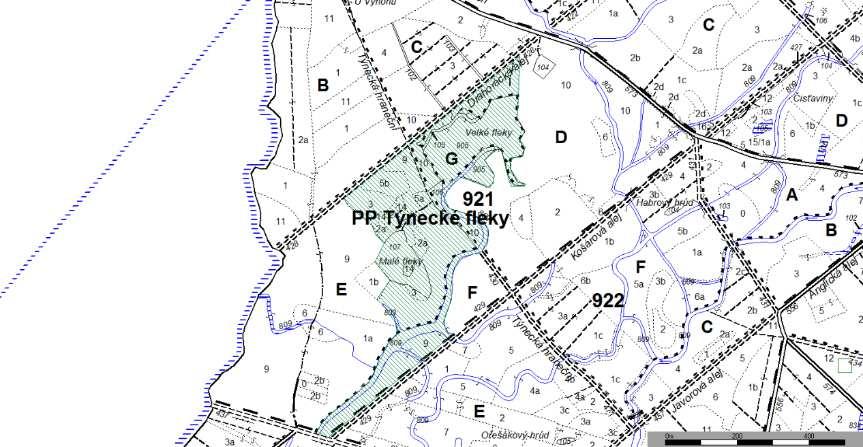 PP Týnecké fleky 19,86 ha Zajímavá lokalita lesních luk se zarůstajícími solitérními stromy, které dotvářejí genius loci místa.