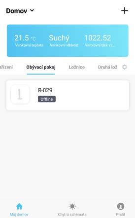Pokud je zařízení v aplikaci zobrazeno jako offline, nelze jej ovládat. jprve je potřeba spotřebič uvést do pohotovostního režimu přepnutím přepínače na boku spotřebiče do pozice zapnuto.