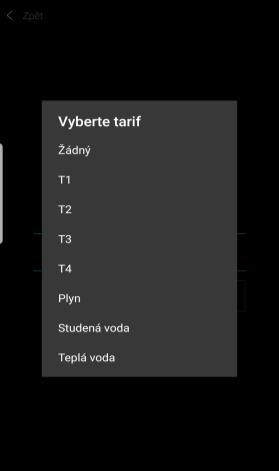 RFTM a externí vstupy S0 zobrazí se položka pro výběr typu měřené energie (Elektřina - T1-T4, Plyn, Teplá a Studená voda) a nastavení ofsetu (viz výše).