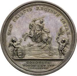 Coronation of hungarian queen in Pressburg. Nice patina. Rare! Silbermedaille 1741. Krönung zur ungarischen Königin in Pressburg. Schöne Patina.