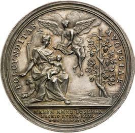 Výjimečný exemplář! Vzácná! Silver Medal 1746. Birth of the archduchess Amalie. Nice patina.