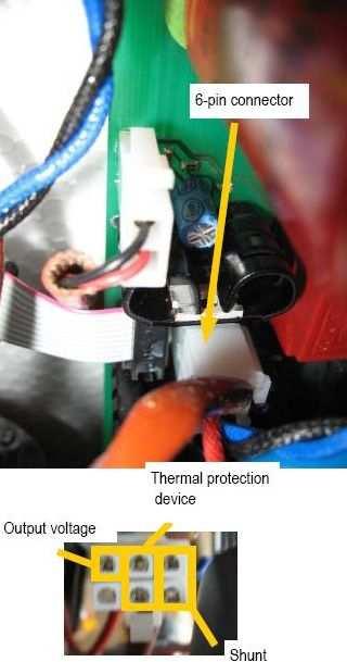 MG014-2 SERVISNÍ MANUÁL / SERVICE MANUAL ALFIN 150 TIG HF page 6 Pozice kontaktů v konektoru teplotní čidlo (žluté dráty): pozice 2,5 drát pro snímání výstupního napětí
