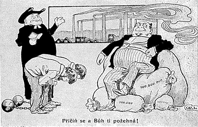 (Sociálnědemokratická karikatura z roku 1901 znázorňující vztah práce a
