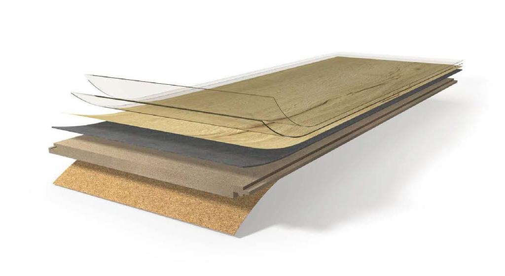ELASTICKÉ PODLAHOVÉ KRYTINY II Struktura produktu Struktura produktu Vinyl s nosnou deskou HDF 1 2 3 4 5 7 6 1 Transparentní, trvanlivá UV vrstva antibakteriální a nenáročná na čištění 2