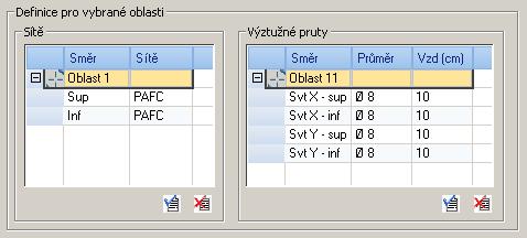 Odstavec Definice pro vybrané oblasti => tady je možné definovat specifické oblasti, pro které budou použity zadané parametry výztuže, například pro oblast nad mezilehlou podporou.