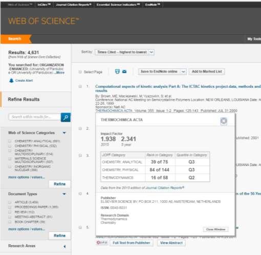 InCites JCR Integrace s Web of Science Výsledky