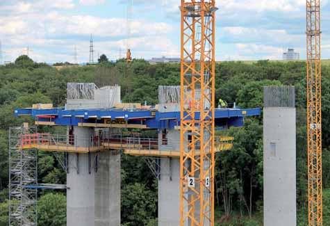 3 a) Working platforms in the heads of the piers, b) soffit of the platform (load bearing piers are of circular cross section, secondary piers of rectangular section ensure stabilization during the