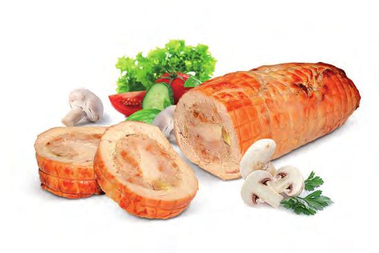 709409 Kuřecí roláda italská se sušenými rajčaty sous-vide 2 x cca 1 kg Složení: půlka vykostěného kuřete, náplň z mletého kuřecího masa, sušená rajčata, bazalka a