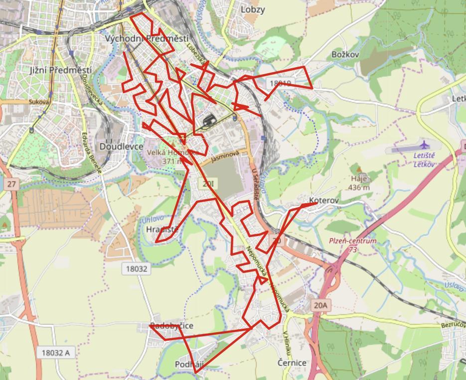 Tab. 1 Základní informace o vybrané svozové trase Vozidlo #7 Hmotnost odpadu 3 450 kg Počet sběrných nádob 146 Objem sb.
