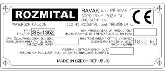 Piktogram č.6 (umístění - na kryt přívodového hřídele stroje) Jmenovité otáčky náhonového hřídele.