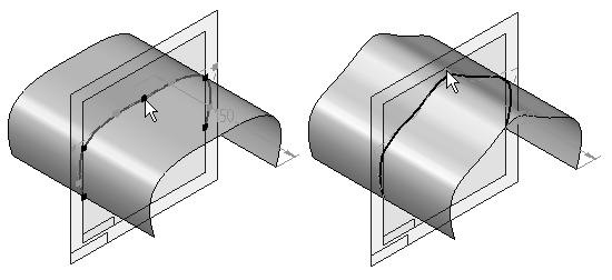 Tvorba plochy Úprava tvaru plochy vysunutím Klikněte na Výběrový nástroj. Ve stromu modelu skryjte Základní referenční roviny.
