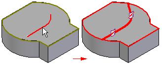 Rozdělení plochy může výt užitečné při tvorbě modelu, který chcete použít pro potřeby analýzy konečného objektu, nebo při izolaci části plochy, aby se na ní mohl v určeném místě použít obtisk nebo