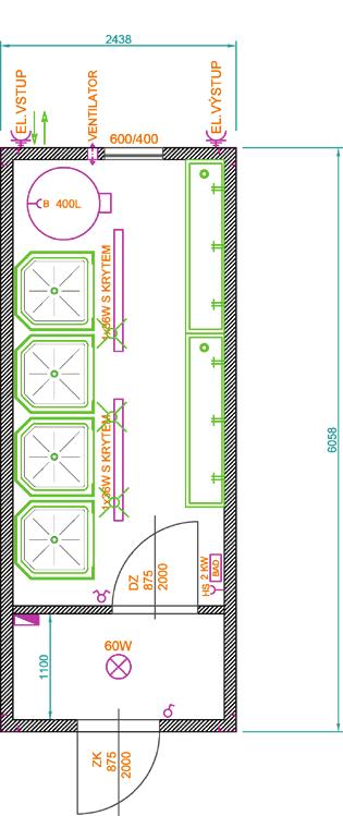 předokenní plastová roleta 3 ks venkovní dveře pozinkované 875/2000 mm SANITÁRNÍ KONTEJNERY Typ 1/S (umyvárna) venkovní přívod a vývod 400