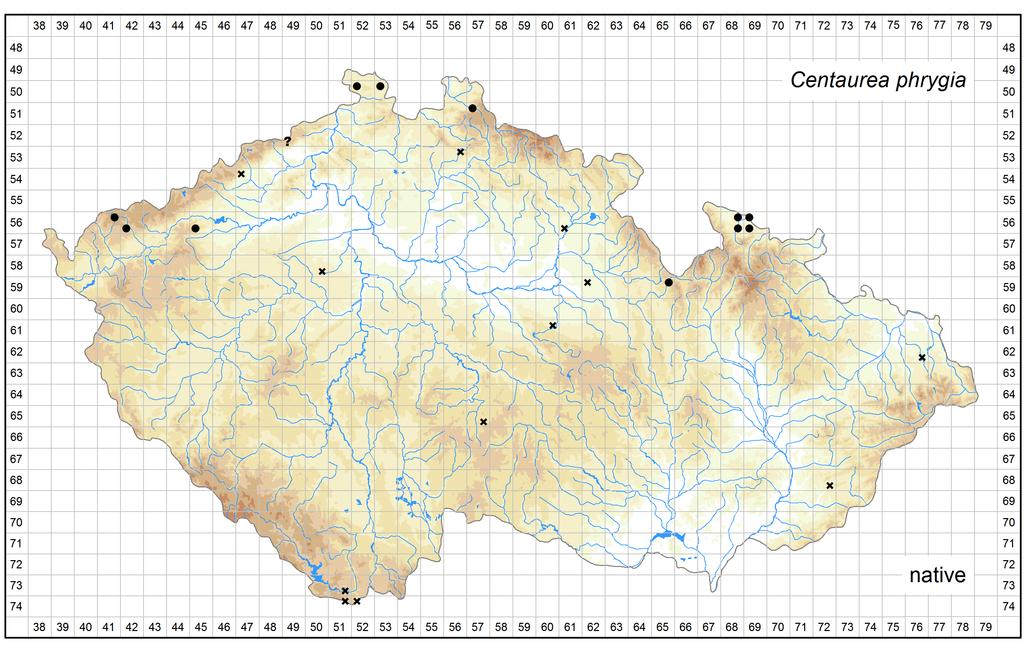 Distribution of Centaurea phrygia in the Czech Republic Author of the map: Petr Koutecký Map produced on: 06-02-2017 Database records used for producing the distribution map of Centaurea phrygia
