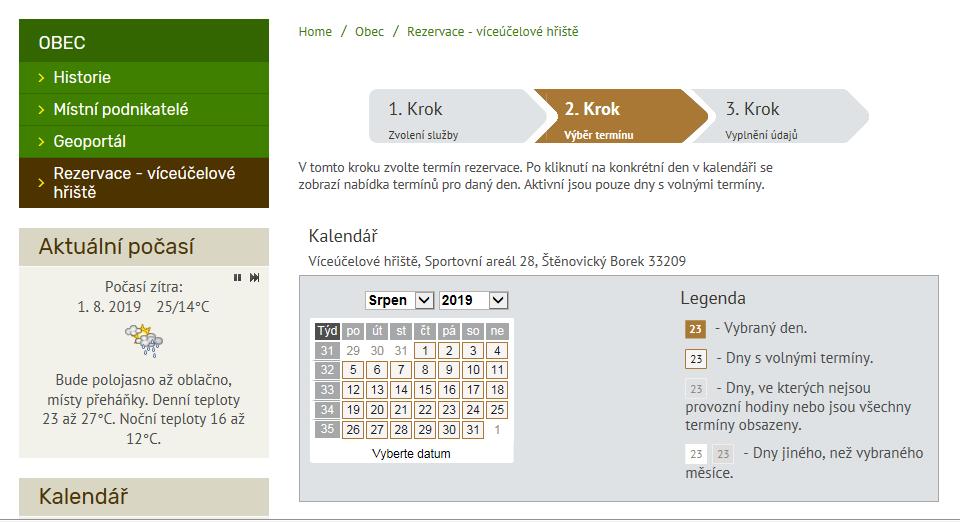Krok 1- zvolení služby, krok 2 - výběr termínu, krok 3 vyplnění údajů.