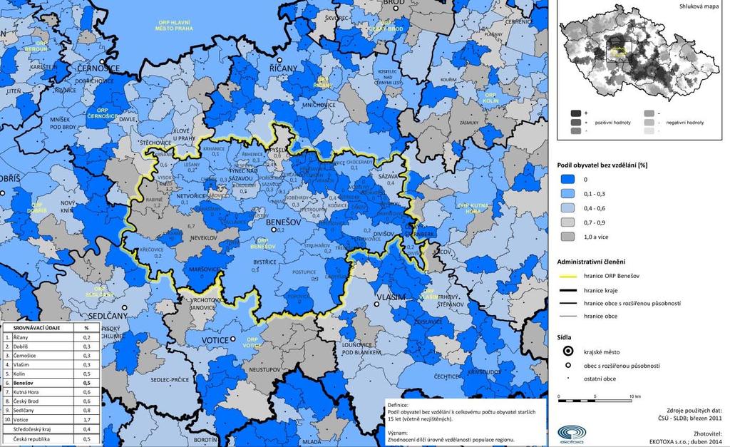 Kartogram 1 Podíl obyvatel bez vzdělání Největší počet obyvatel bez vzdělání se soustřeďuje