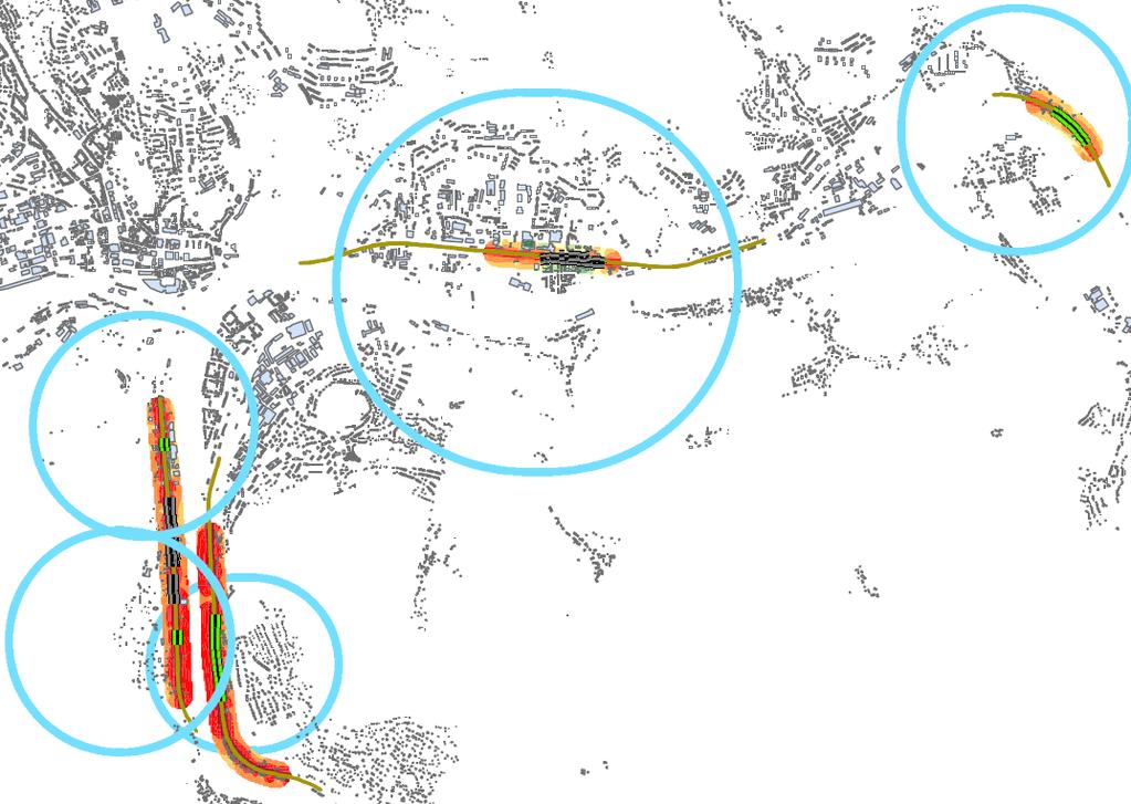 6.6 Stanovení kritických oblastí (ohnisek nadměrného hluku) S ohledem na omezené výchozí podklady bylo rozhodnuto provést přehodnocení hlukové situace na základě aktuálních dat, s tím, že řada