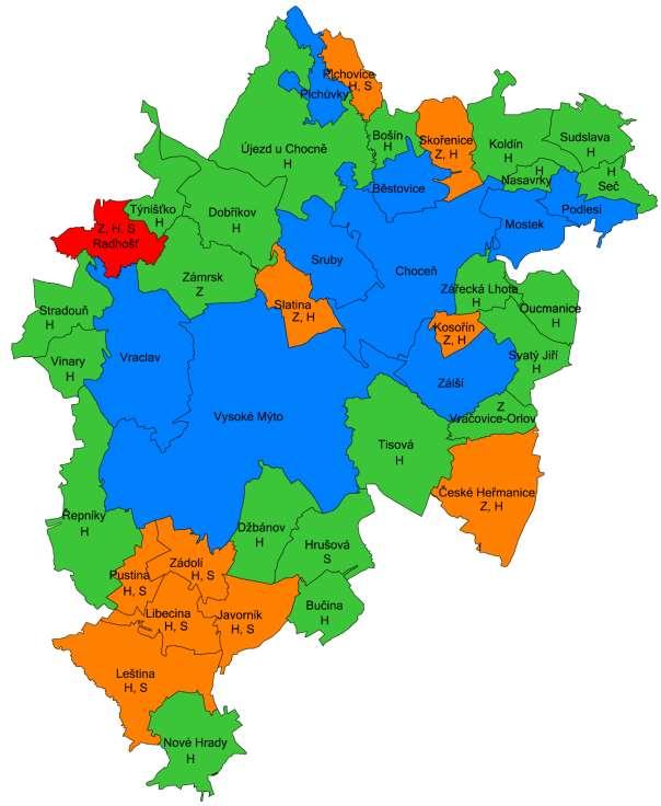 Vztah území obcí ve SO ORP Vysoké