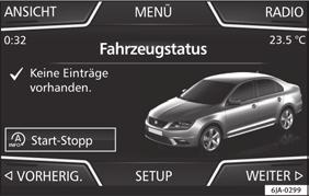 Klepněte na tlačítko Infotainment a poté na funkční plošku Vozidlo Obr. 34 Easy Connect: Menu CAR obr. 33 nebo tlačítko Infotainment, abyste se dostali do menu Vozidlo obr. 34. Klepněte na funkční plošku NASTAVENÍ pro otevření nabídky Nastavení vozidla.