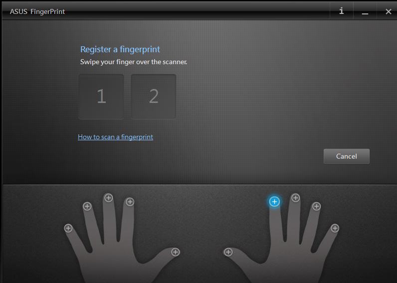 4. Klepněte na na obrázku prstu, který chcete použít jako biometrická data otisku prstu. 5.