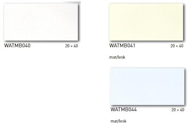 Keramické obklady a dlažba Keramické obklady stěn: standard Rako Vanity rozměr 20x40 cm barvy: bílá, světle šedomodrá,