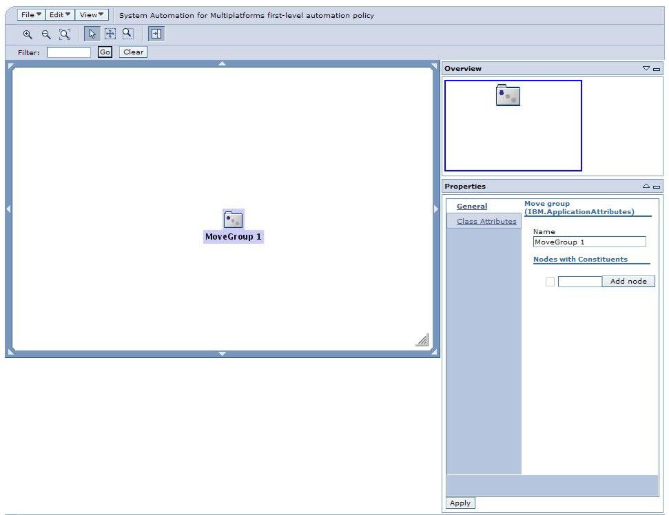 A default moe group is displayed in the topology iewer.