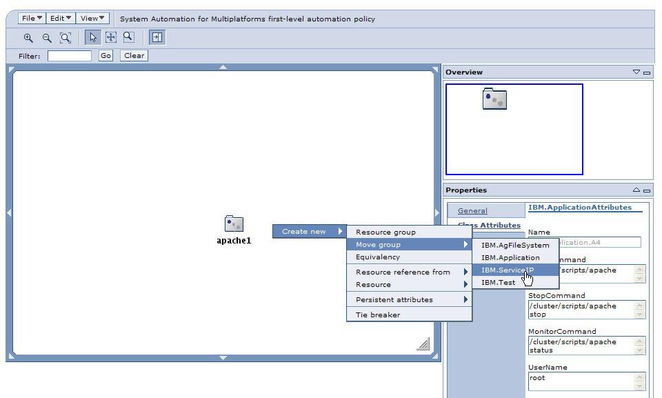 1. Right-click in the topology iew, then select Create new > Moe group > IBM.Serice.IP: 2.