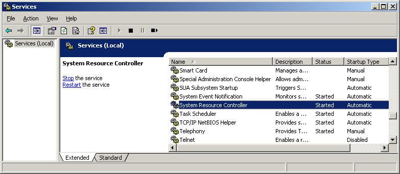 Figure 19. Windows Computer Management Console showing all serices All other components of RSCT and of System Automation for Multiplatforms are started using the init.