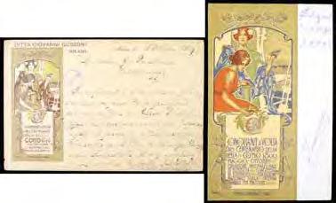 adresy 800 Kč 715 Secese Německo 1902, "roční období", sestava tří reliéfních litograf. koláží, dl. adresy 600 Kč 716 Secese Německo 1903, "fialky", tři bar.