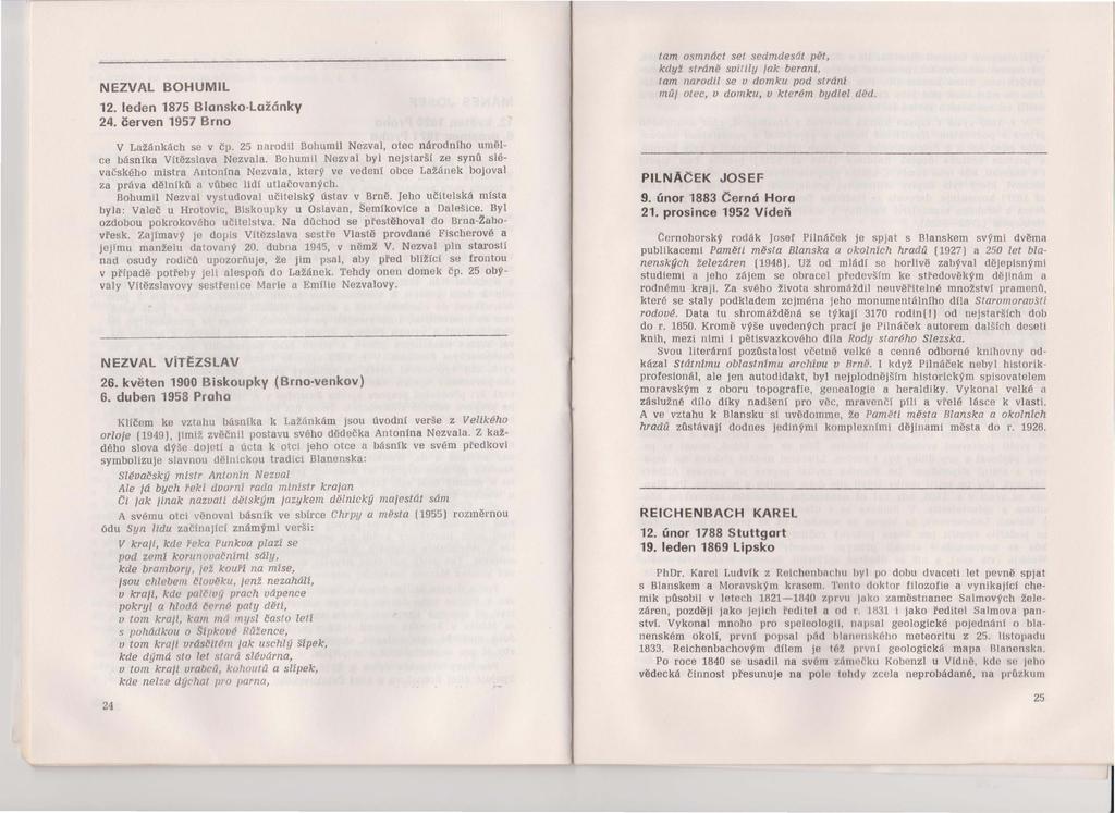 I NEZVAL BOHUMIL 12. leden 1875 Blansko-Lažánky 24. červen 1957 Brno V Lažánkách se v čp. 25 narodil Bohumil Nezval, otec národní.ho uměl ce básníka Vítězslava Nezvala.
