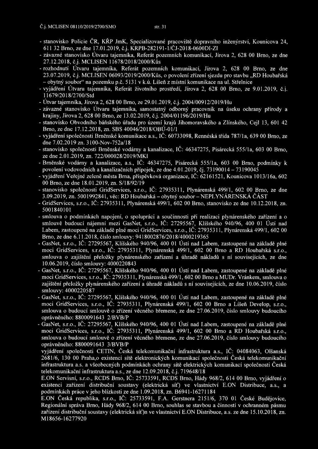 č. 5131 v k.ú. Líšeň z místní komunikace na ul. Střelnice -vyjádření Útvaru tajemníka, Referát životního prostředí, Jírova 2, 628 00 Brno, ze 9.01.2019, č.j. 11679/2018/2700/Std - Útvar tajemníka, Jírova 2, 628 00 Brno, ze 29.