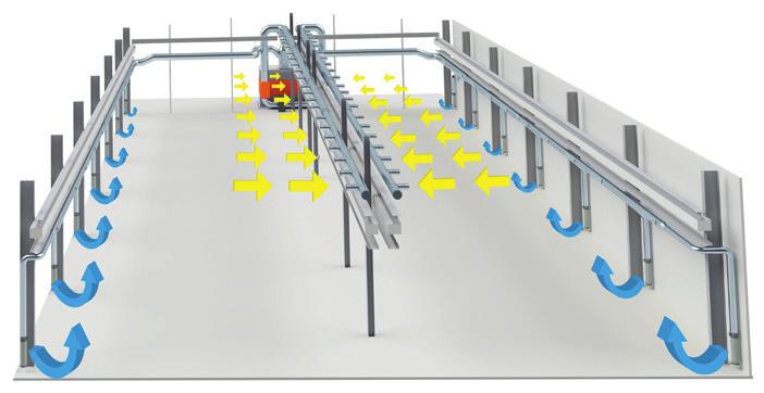 Potrubí jsou připojena k centrálnímu odsávacímu a filtračnímu systému.