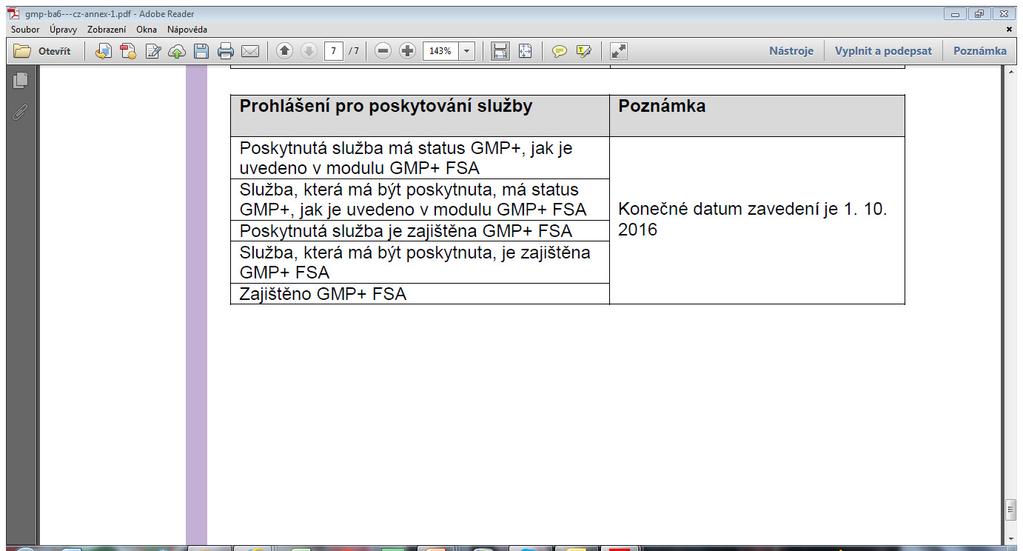 Status GMP+ -služby 8.6.