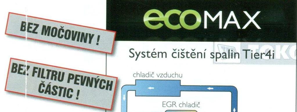 Obrázek č. 80 EcoMax T 4i od JCB DOC (Diesel Oxydation Catalyst - viz obrázek č. 81) je katalyzátor, který se přeřazuje před filtr pevných částic.