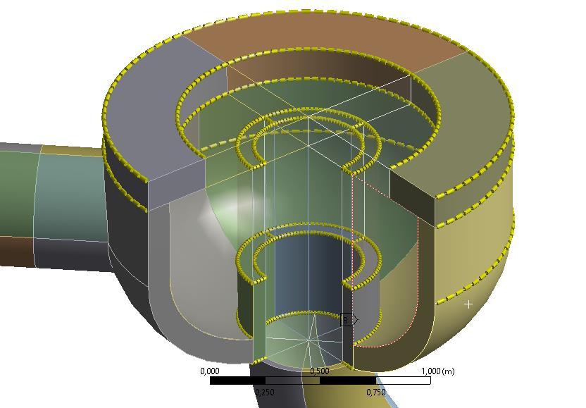 simulace bylo ověřeno, že takto zasíťovaná část modelu neovlivnila výsledek v pozorovaných oblastech. Obrázek 15: Nastavení edge sizing v části HCČ 4.3.