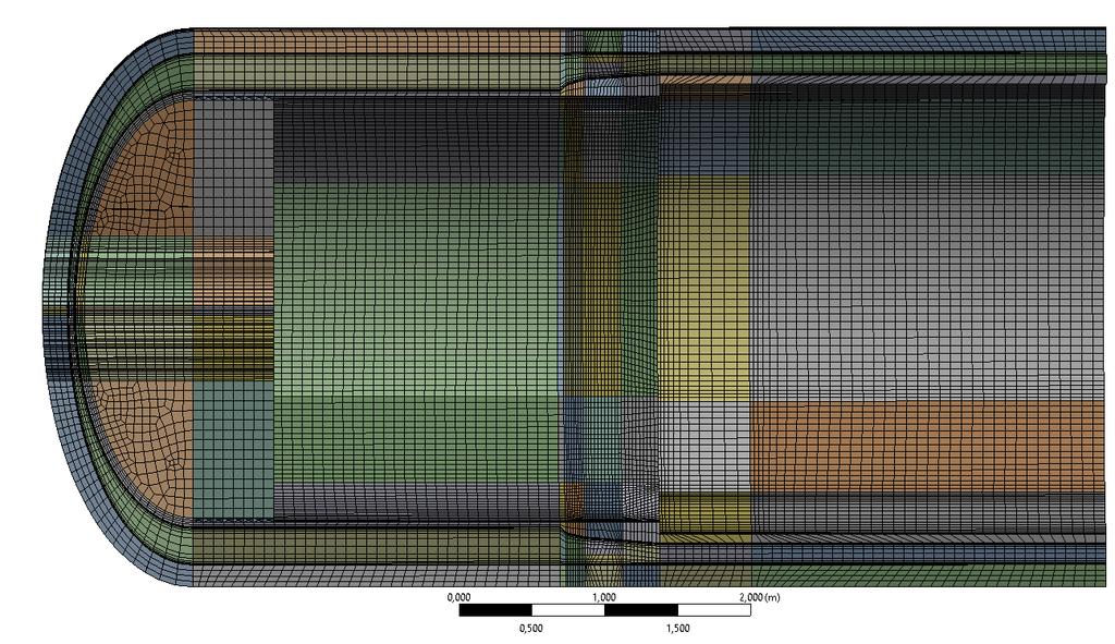 Perforované dno obsahuje 1662 otvorů a vytvoření přesného modelu by neúměrně zvýšilo náročnost výpočtu. Proto byla tato oblast nahrazena porézní zónou.