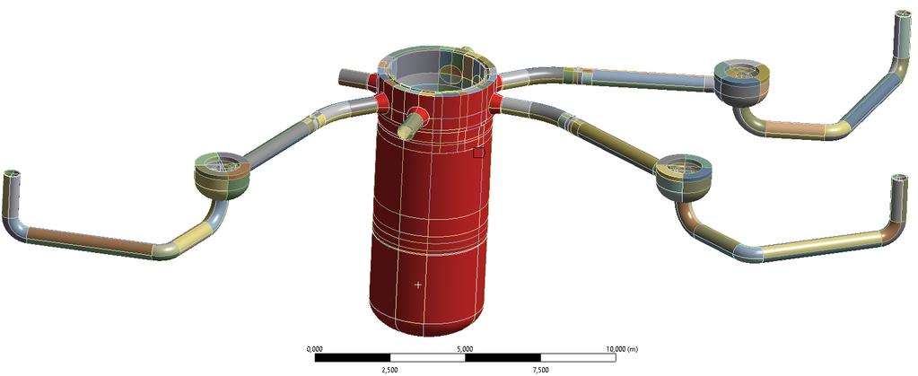 5.5.2. Ochlazovaná stěna Ve výpočtu byla zahrnuta podmínka ochlazování vnější stěny tlakové nádoby reaktoru, včetně kónických částí vstupních hrdel.