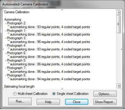 Obr. 17: Tabulka Automated Camera Calibrator Celkovou chybu procesu kalibrace nám udává hodnota Total Error. Čím nižší tato hodnota je, tím je kalibrace přesnější.