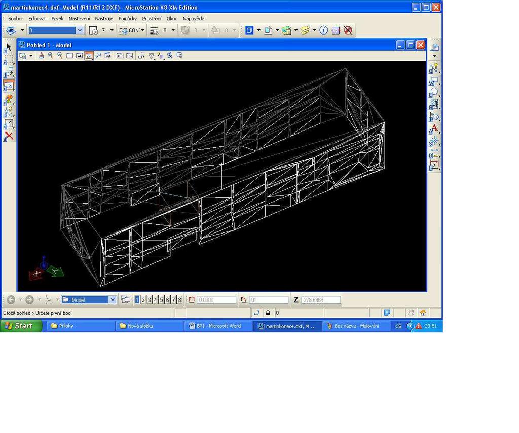 Obr. 28: 3D model v Microstationu 7.4 Dokončení modelu Samotný 3D model se dokončí opět ve PhotoModeleru.