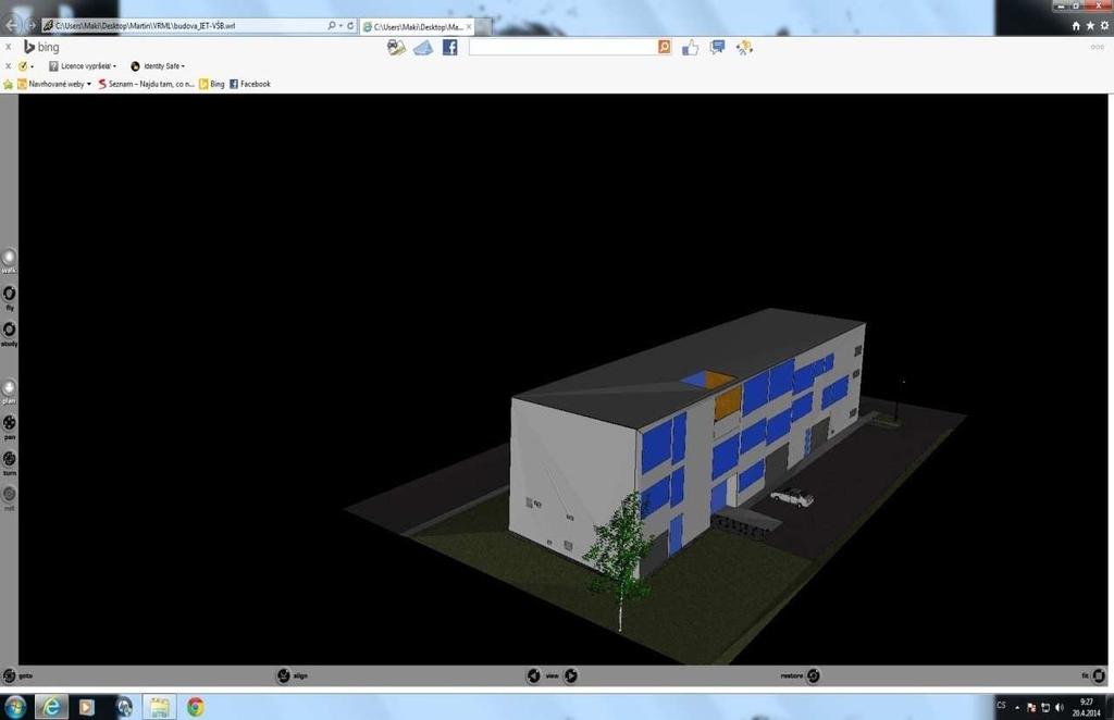 7.5.3 Export vizualizace objektu Po dokončení vizualizace objektu byl projekt exportován do formátu VRML 2.0, který umožňuje prohlížení modelu na webových stránkách.