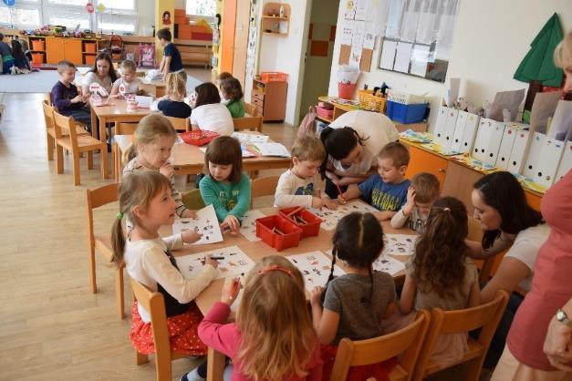 Motivovat je ke správnému a pravidelnému čištění zubů (básnička pro čištění zubů, ukázky zubů, čištění zubů na zvětšených zubních modelech, ukázky stolů s vhodnými a nevhodnými potravinami majícími