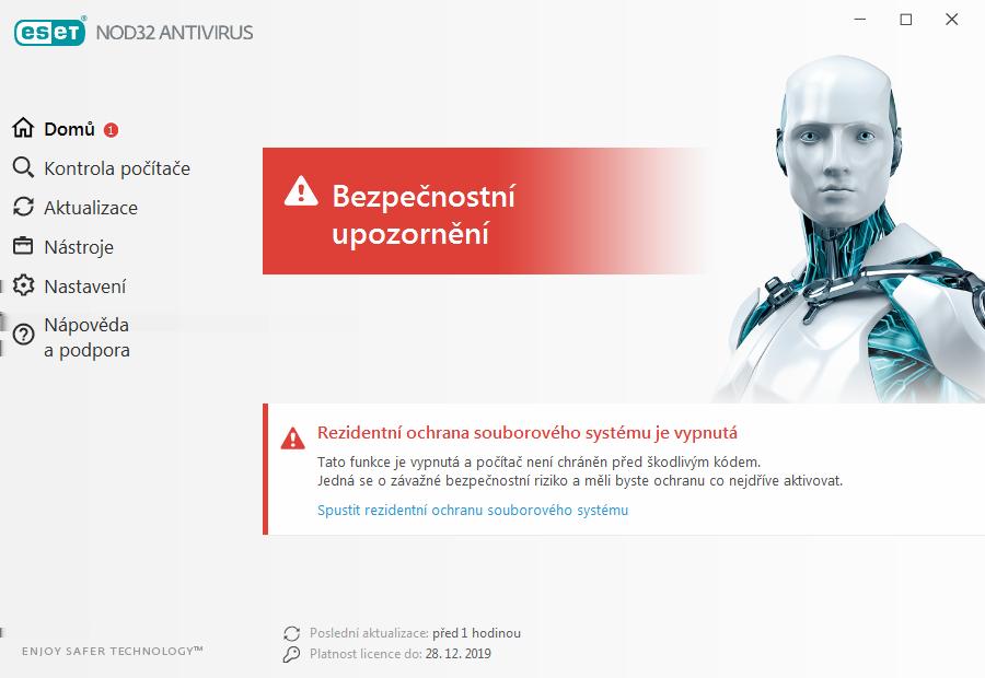 Červená barva stavu ochrany a informace "Není zajištěna maximální ochrana" signalizují kritické problémy. Ochrana vašeho systému není zajištěna v plné míře.