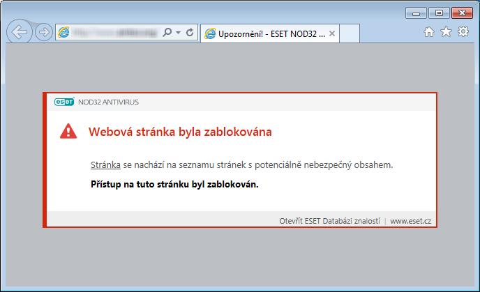 Při přístupu na blokovanou stránku se v internetovém prohlížeči zobrazí níže uvedená zpráva: Názorné ukázky Následující články z Databáze znalostí mohou být dostupné pouze v angličtině: Vytvoření