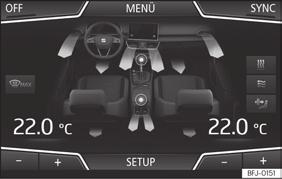 Ovládání Climatronic systémem Easy Connect Klimatizace Funkční tlačítko: Funkce OFF Systém Climatronic se vypne. Ovládací prvky vzadu ON SYNC Systém Climatronic se zapne.