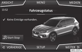 Stěrač zadního skla stírá v intervalech přibližně 6 sekund. Easy Connect Menu Nastavení vozidla Obr. 48 Easy Connect: hlavní menu.