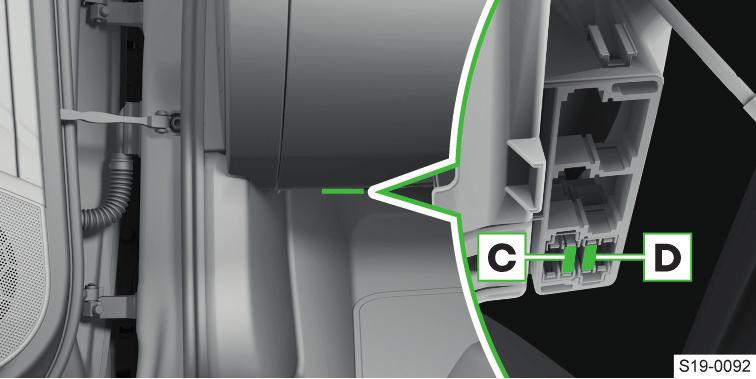 parkovací brzda, ambientní osvětlení, snímač alarmu, přední světlomety 9 USB zásuvky 10 Displej infotainmentu 11 Světla - levá strana 12 Infotainment 13 Předepínače bezpečnostních pásů - levá strana