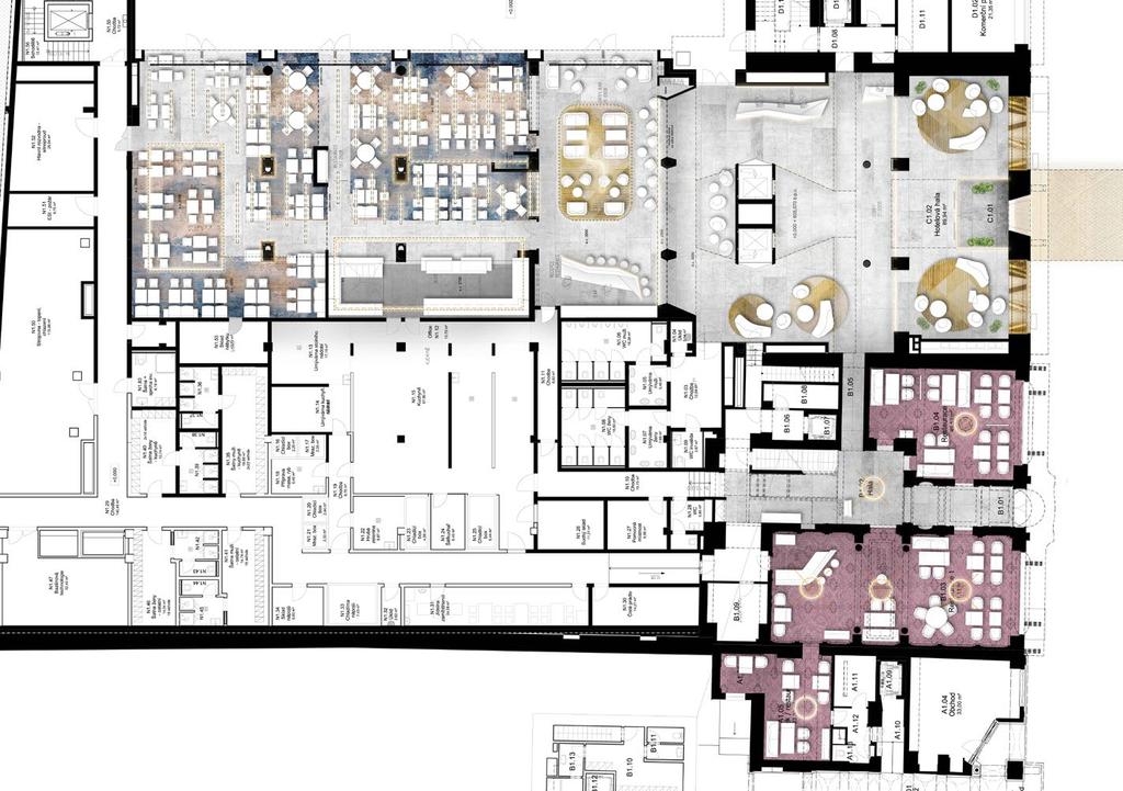 V PŘÍZEMÍ HOTELU JE RESTAURACE PRO 157 HOSTŮ, LOBBY BAR PRO 34 HOSTŮ A RESTAURACE Á