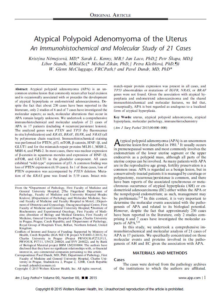 4.5. Atypical Polypoid Adenomyoma of the Uterus: An